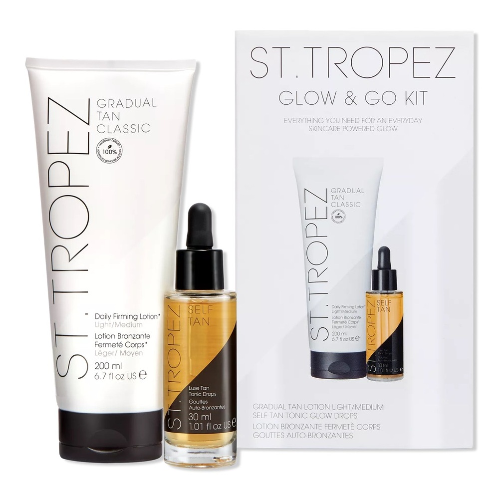 St Tropez Glow & Go Kit Self Tan Set Gradual Tan Firming Lotion Tanner